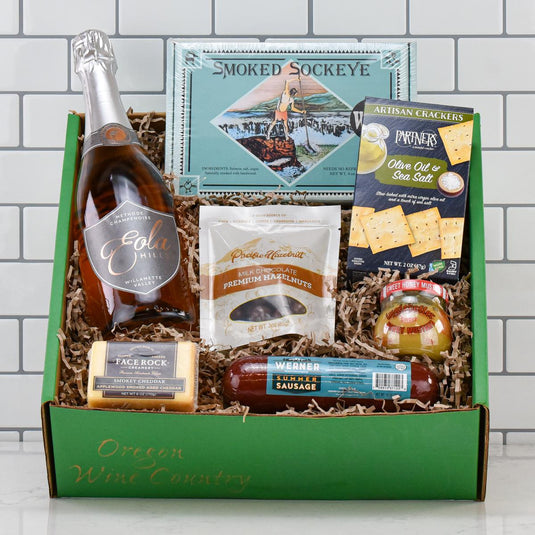 Cheers! Eola Hills Sparkling Gift Basket in eco friendly gift box
