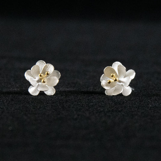 Sterling Silver Garden Flower Stud Earrings