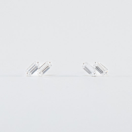 Double Rectangular CZ Stud Earrings