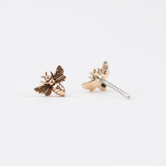 Elizabeth Jewelry Bronze Bee Stud Earrings front and back