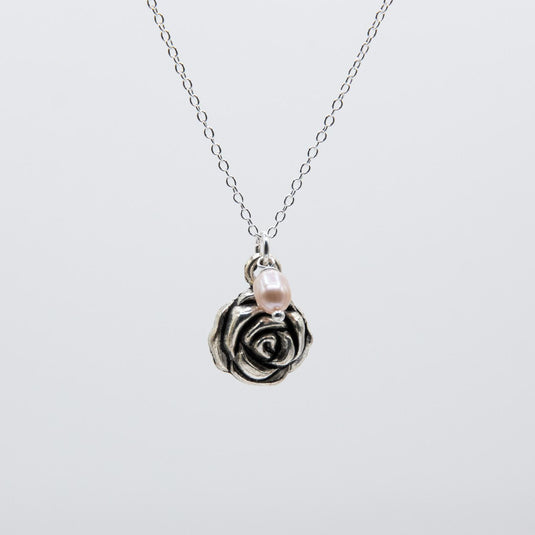 Silver Rose with Freshwater Pearl Necklace