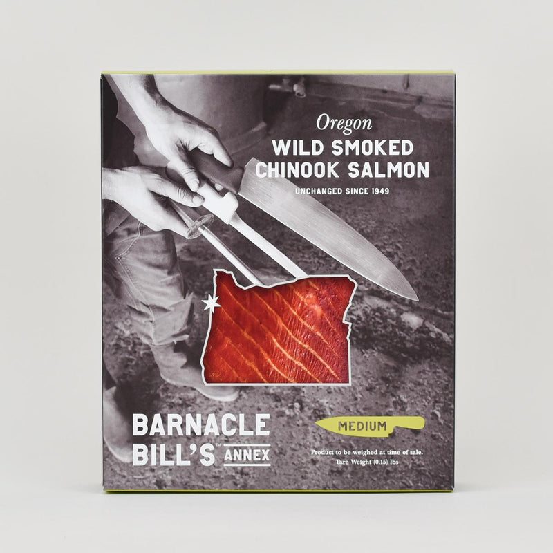 Load image into Gallery viewer, Barnacle Bill&#39;s Wild Smoked Chinook Salmon Medium Cut, 8oz front of box

