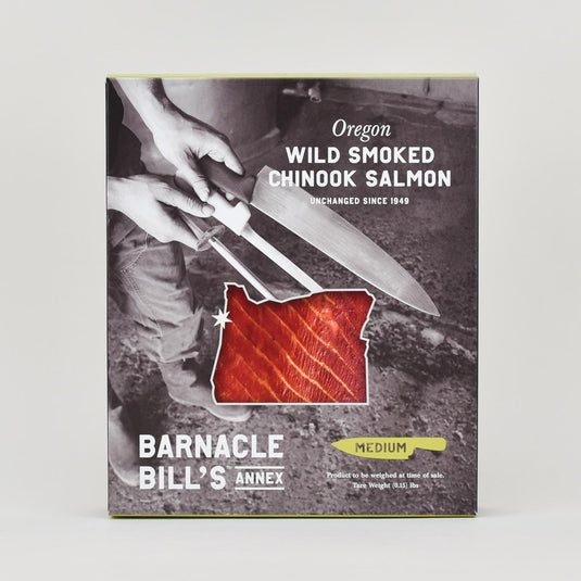 Barnacle Bill's Wild Smoked Chinook Salmon Medium Cut, 8oz front of box