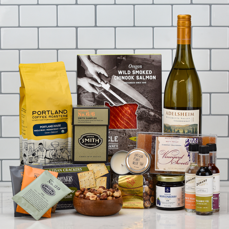 Load image into Gallery viewer, Adelsheim Vineyard Exquisite Edibles Gift Basket with Adelsheim Chardonnay

