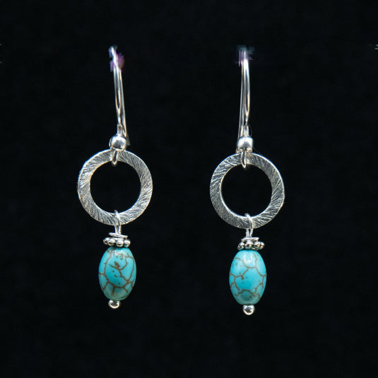 Silver Small Hoop Magnesite Dangle Earrings