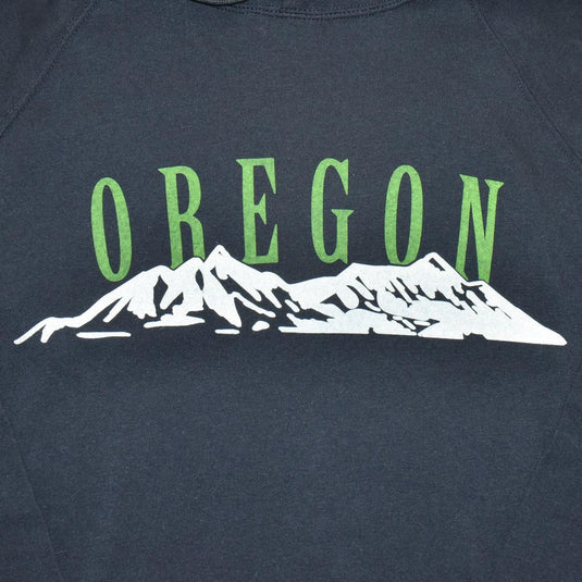 Be Oregon Hoodie Sweatshirt Oregon Mountains front of shirt green close up