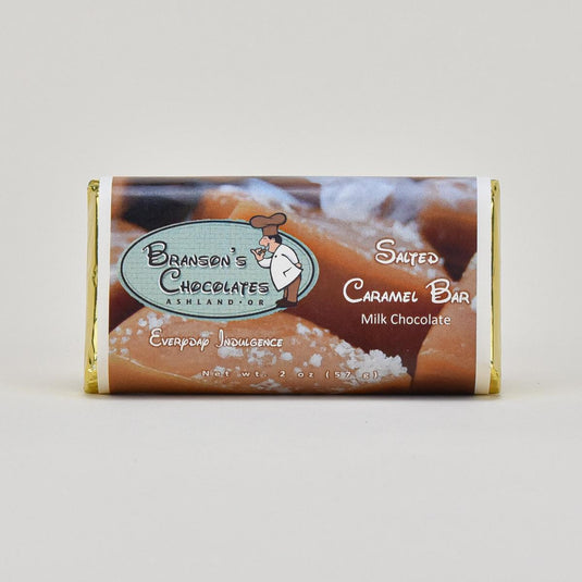 Branson's Chocolates Salted Caramel Milk Chocolate Bar, 2oz front