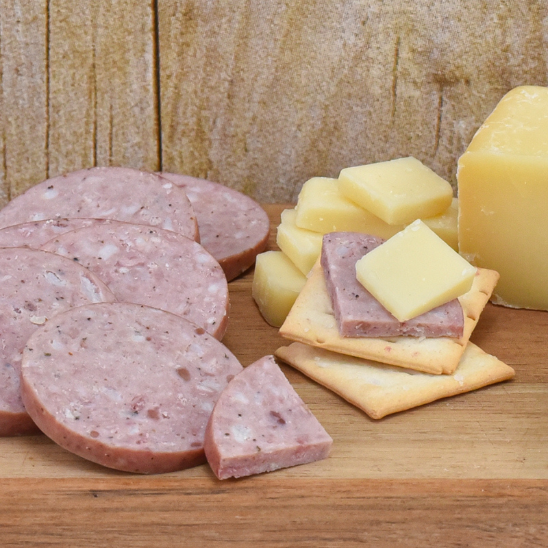 Load image into Gallery viewer, plated sausage and cheese with crackers