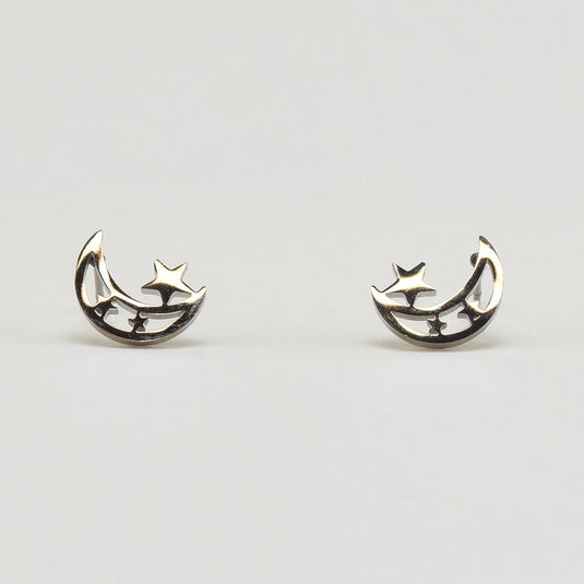Moon with Stars Silver Earrings front