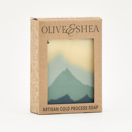 Olive & Shea Cascade Mountains Soap front in box