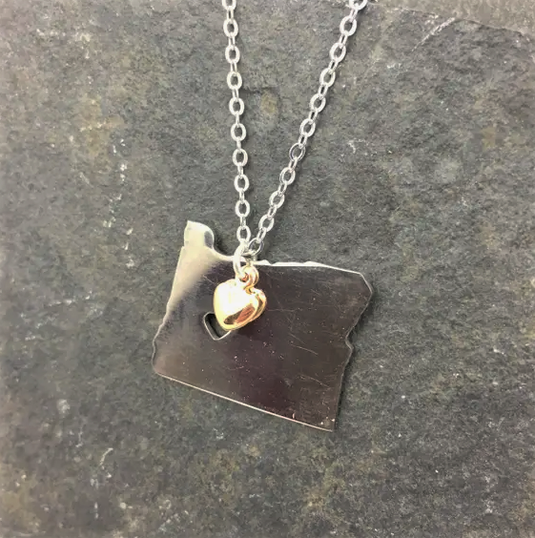 oregon state silver necklace with heart on stone