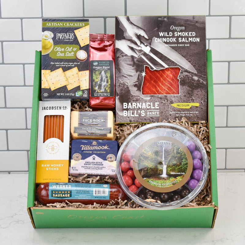 Load image into Gallery viewer, Columbia Gorge Cheese Gift Basket in eco friendly gift box
