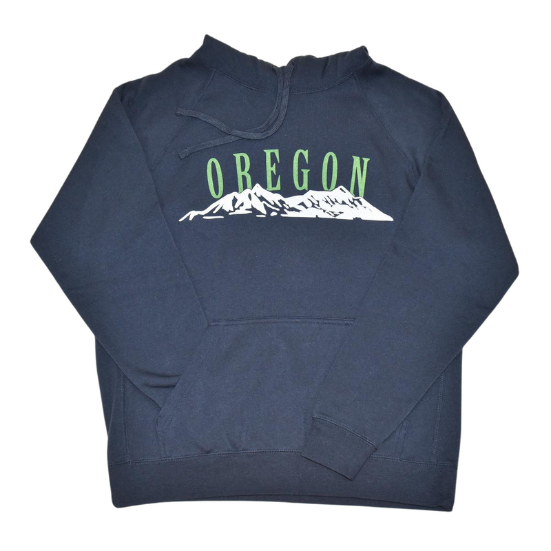 Load image into Gallery viewer, Be Oregon Hoodie Sweatshirt Oregon Mountains front of shirt green
