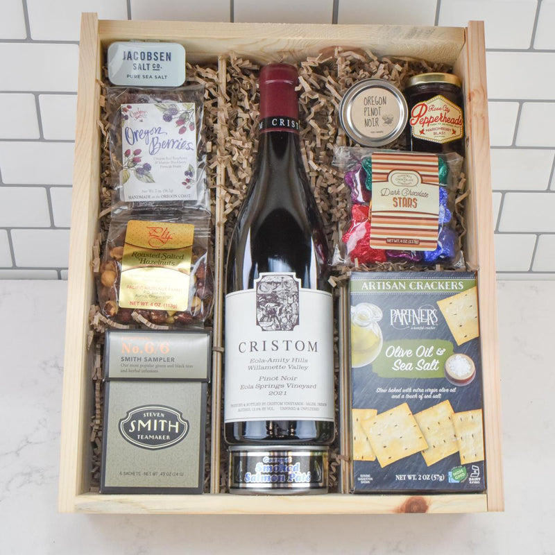 Load image into Gallery viewer, Cristom Club Favorites Wine Gift Basket in wooden box
