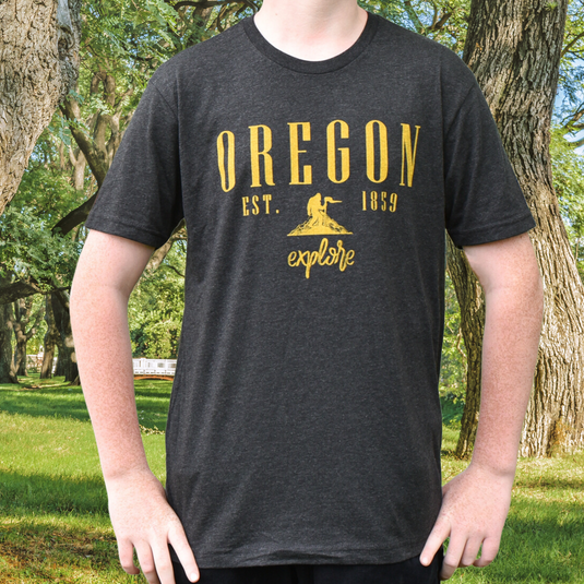 Be Oregon Explore Oregon Sasquatch T-Shirt on model