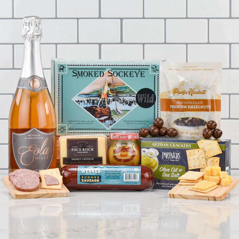 Load image into Gallery viewer, Cheers! Eola Hills Sparkling Gift Basket lifestyle
