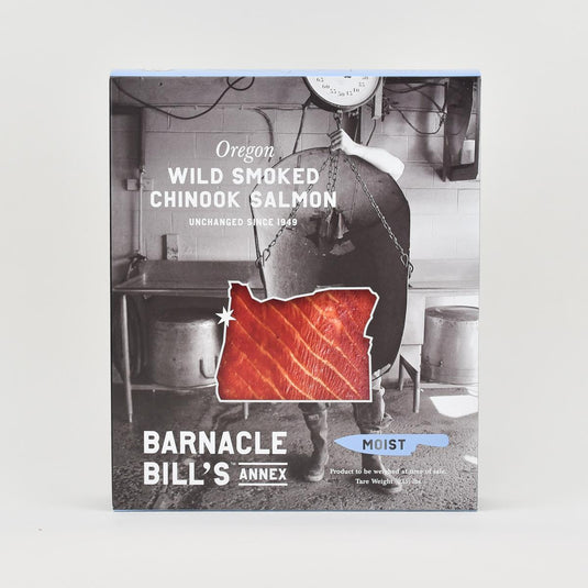 Barnacle Bill's Wild Smoked Chinook Salmon Moist Cut, 8oz front of box