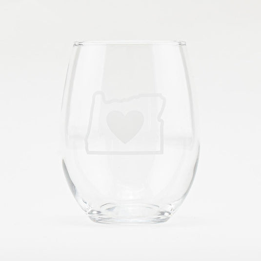 Heart in Oregon Stemless Wine Glass on white
