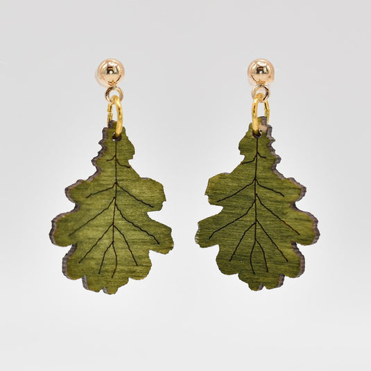 Oak Leaf Wooden Dangle Earrings front