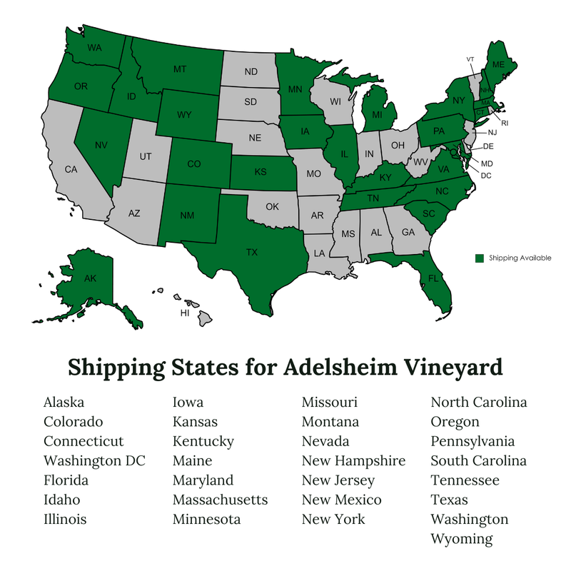 Load image into Gallery viewer, Adelsheim shipping states map
