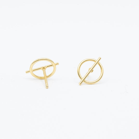 Gold Circle with Bar Stud Earrings