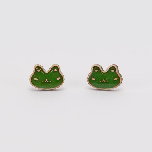 Frog Wooden Stud Earrings front