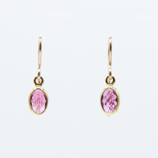 Tiny Oval Strawberry Crystal Gold Earrings