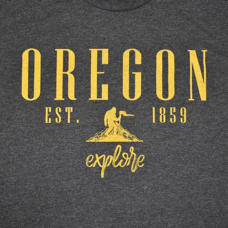 Load image into Gallery viewer, Be Oregon Explore Oregon Sasquatch T-Shirt close up front
