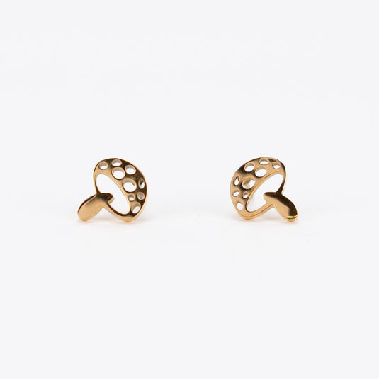 Gold Mushroom Earrings pair front