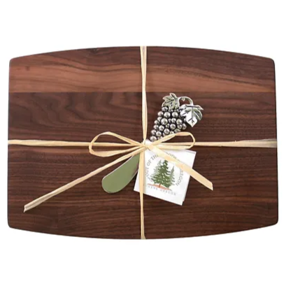 Walnut Wood Cheese Board with Metal Grape Spreader