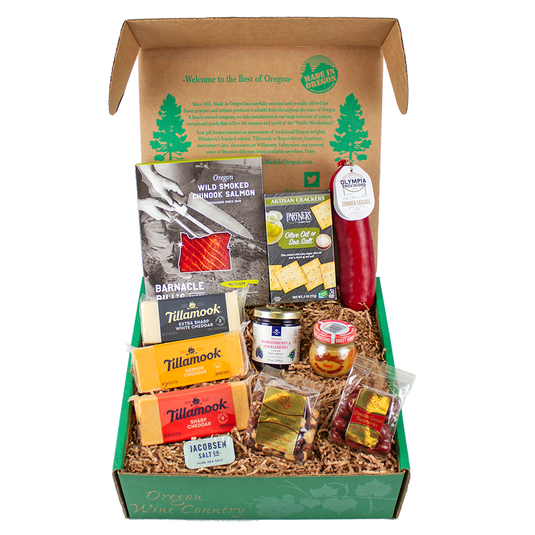 Hood to Coast Cheese Gift Basket from Made In Oregon, ready to ship in eco-friendly gift box. 
