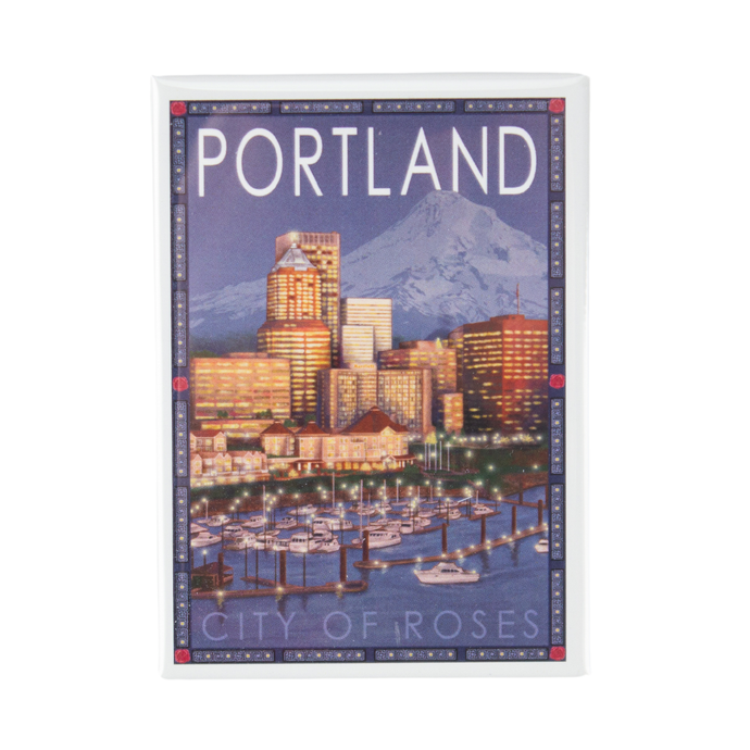 Portland City of Roses Skyline at Night Magnet