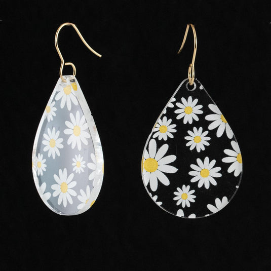 White Daisy Teardrop Acrylic Earrings