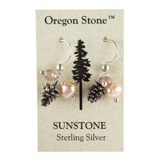 Wendy Vernon Designs Oregon Stone Sun Stone with Silver Pinecone Earrings