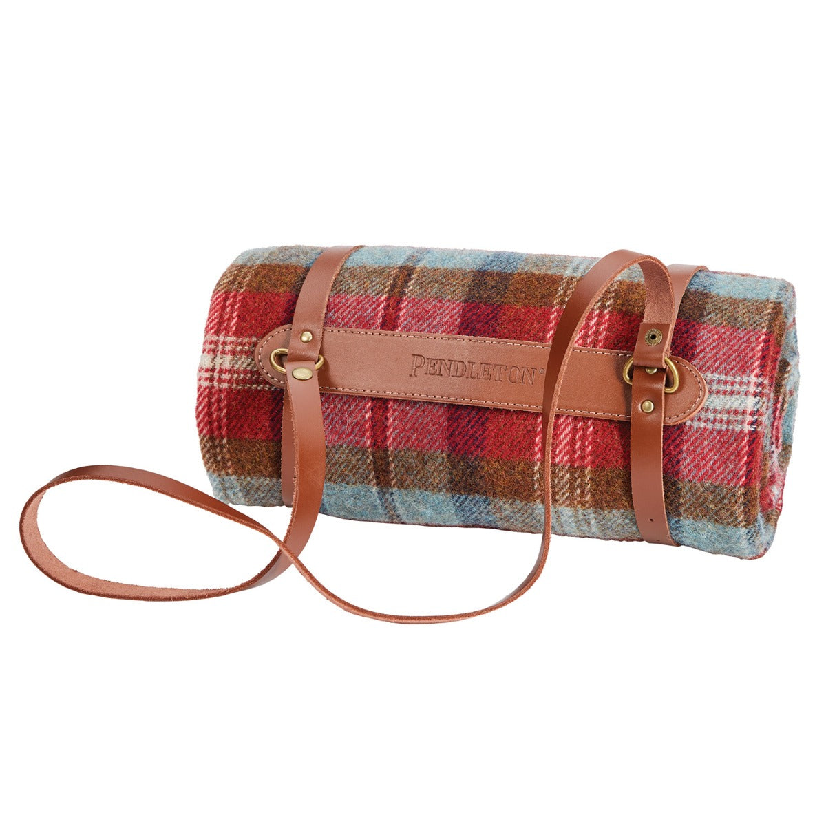 Pendleton Motor Robe Ruby Beach Blanket with Leather Carrier Made In