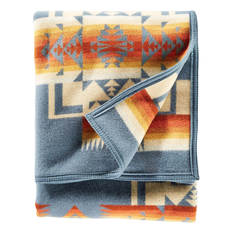Load image into Gallery viewer, Pendleton Chief Joseph Slate Wool Blanket Twin Folded
