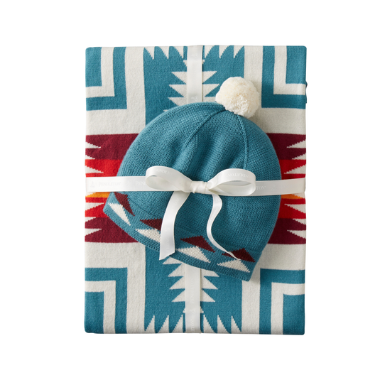 Pendleton Harding Teal Knit Baby Blanket Set