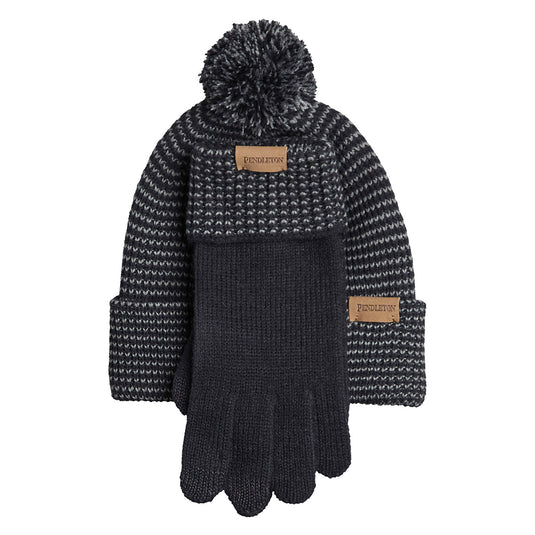 Pendleton Black Knit Beanie and Glove Set