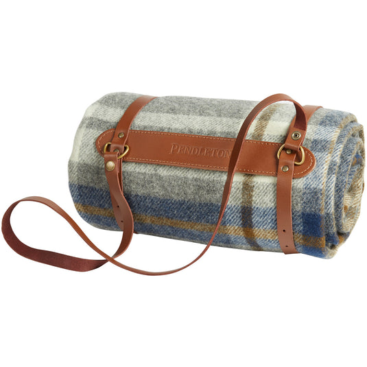 Pendleton Motor Robe Raleigh Plaid Throw with Leather Carrier Rolled Up