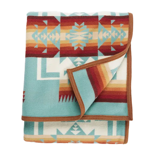 Pendleton Chief Joseph Aqua Wool Blanket Folded, Queen
