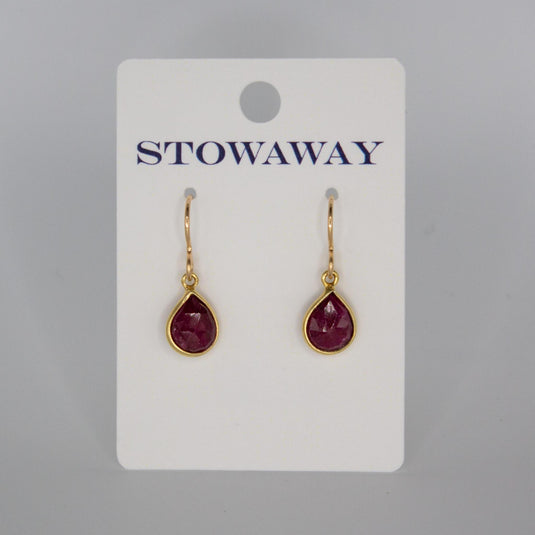 Pink Ruby Gold Bezel Drop Earrings