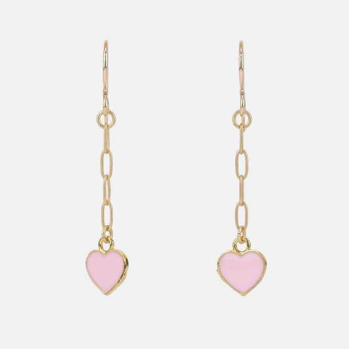 Pink Heart Gold Dangle Earrings