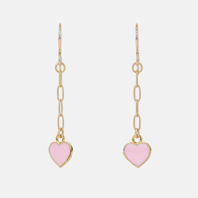 Load image into Gallery viewer, Pink Heart Gold Dangle Earrings
