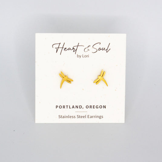 Dragonfly Gold Stainless Steel Stud Earrings
