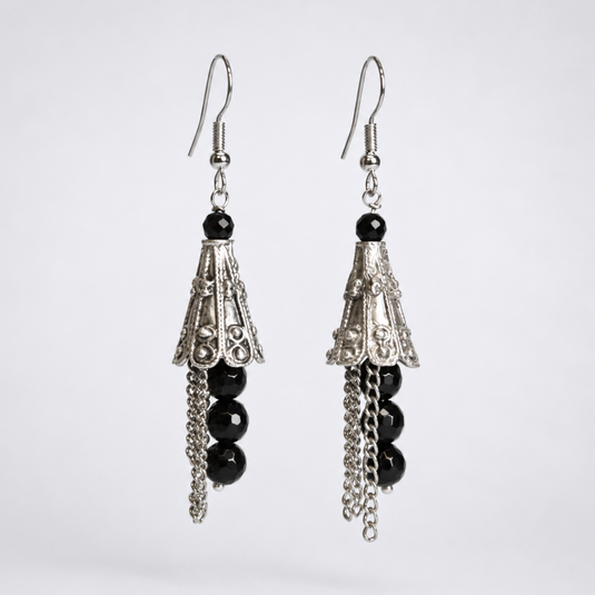Black Onyx Silver Plated Earrings