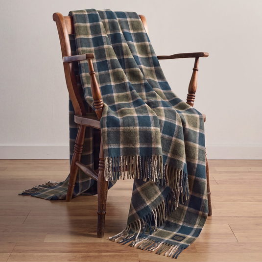 Pendleton Eco-Wise Olive/Sea Blue Check Washable Wool Blanket, Throw