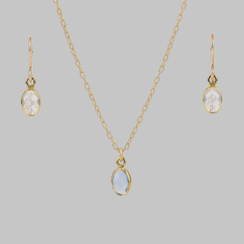 Load image into Gallery viewer, Tiny Oval Opalite Crystal Gold Necklace
