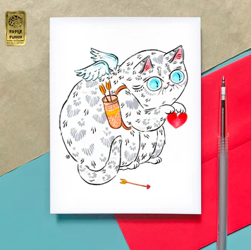 Cute Cupid Cat Card