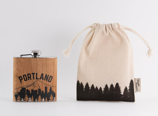 Portland Skyline Wood Wrapped Flask 8oz