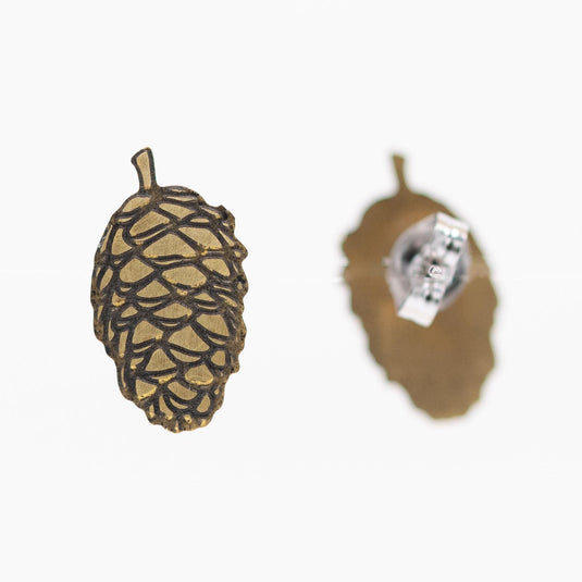 Pinecone Brass Stud Earrings